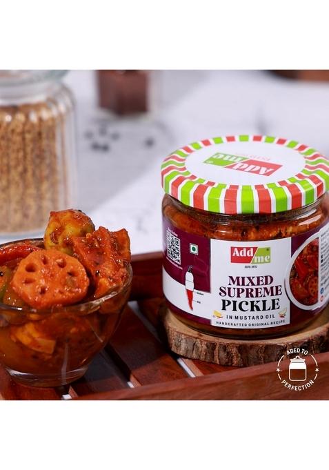 Add Me Mixed Supreme Mango Chilli Lemon Carrot Ker Ginger Karonda Lasoda Fruit Pickle 300Gm Glass Jar | Rajasthani Home Made Mix Achar