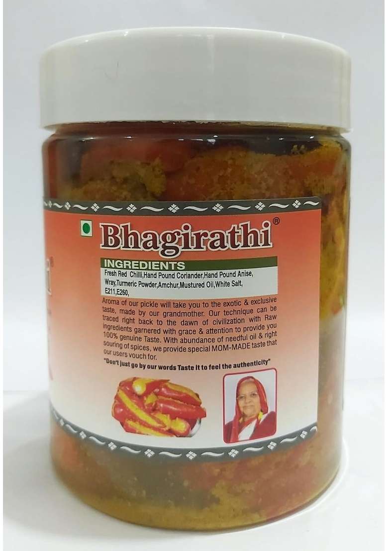 Bhagirathi Handcrafted Spicy Red Chilli Pickle 500G Authentic Preservative Free Mirchi Achaar North Indian Style - Indya