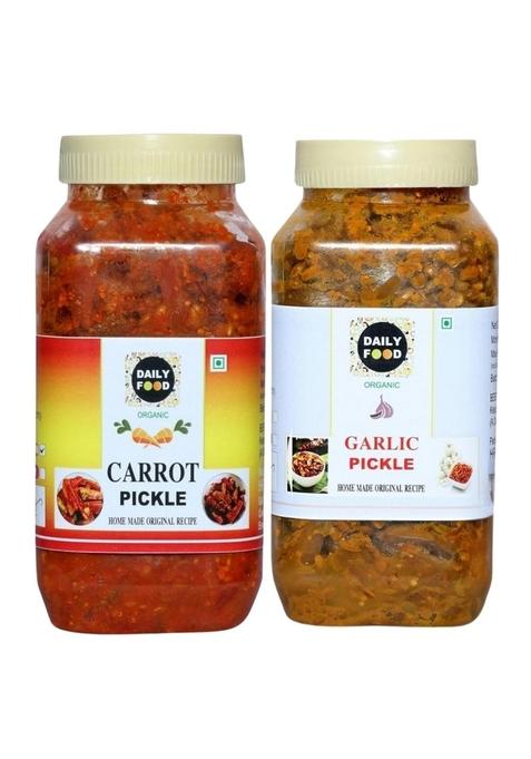 Daily Food Combo Of Pure Natural Organic Dry Carrot Gajar Ka Achar Pickle And Homemade Garlic Lehsun | Size 400 Grams Each