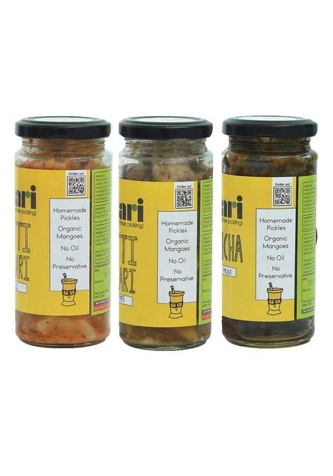 The Achaari Homemade Mango Pickle Pack Of 3 Khatti Red Chilli Black Pepper Nouncha
