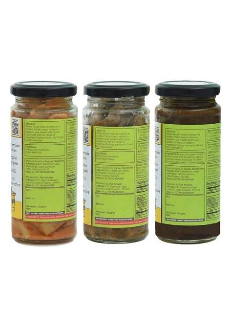 The Achaari Homemade Mango Pickle Pack Of 3 Khatti Red Chilli Black Pepper Nouncha