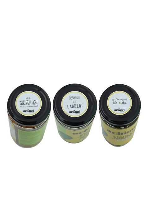 The Achaari Homemade Mango Pickle Pack Of 3 Khatti Red Chilli Black Pepper Nouncha