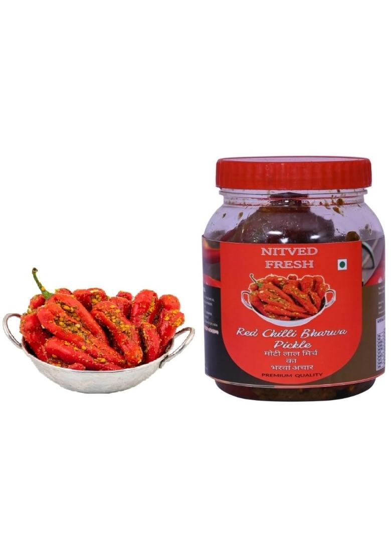 Nitved Fresh Red Chilli Bharwa Pickle Homemade Special Spicy Lal Mirch Ka Achar 400Gms