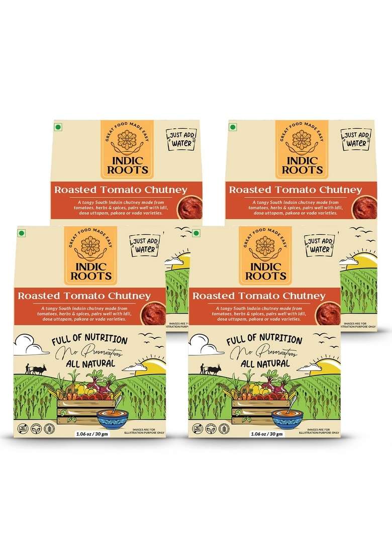 Organic Roots Roasted Tomato Chutney Traditional Flavors Pantry 30G 170G Each No Msg Pack Of 4 - Indya