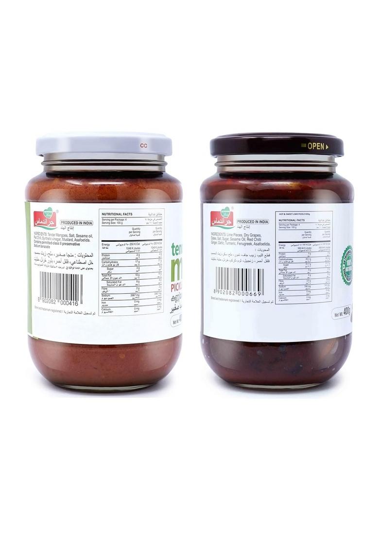 Grandmas Authentic Kerala Style Tender Mango Pickle Hot And Sweet Lime Combo | 400G Bottle Healthy Tasty South Indian