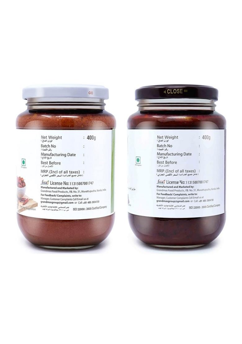 Grandmas Authentic Kerala Style Tender Mango Pickle Hot And Sweet Lime Combo | 400G Bottle Healthy Tasty South Indian