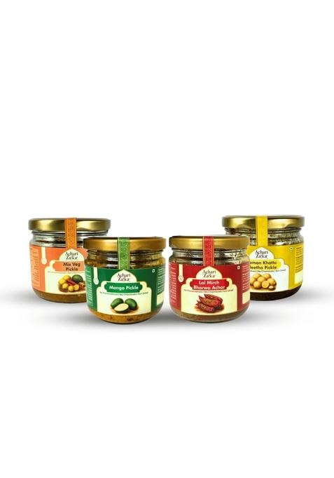 Achari Zaika Combo Pack Of 4 Pickles | Mango Meetha Lemon Mix Veg Lal Mirch Bharwa Authentic Punjabi Achar Handmade Sun Dried 100 Natural 250G 450G Each 250 G