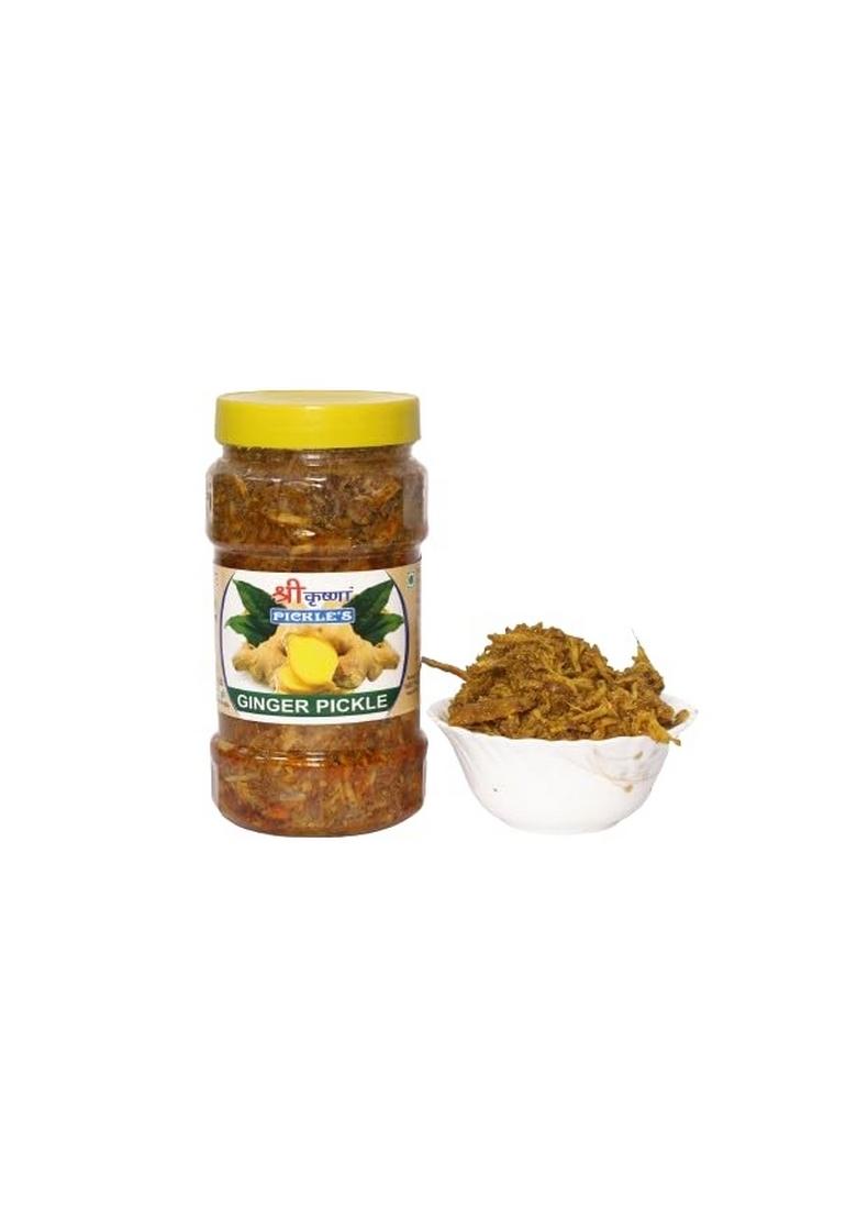 Shri Krishna Pickles Ginger Pickle Homemade In Fresh Mustard Oil Adrak Ka Achar No Preservatives Plastic Jar 400Gm