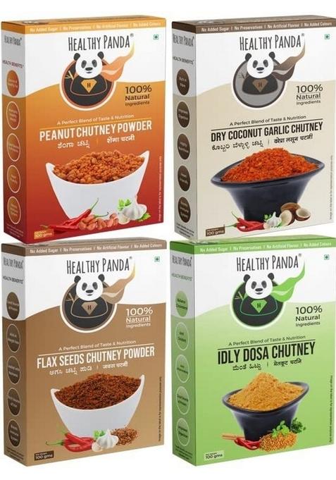 Healthy Panda Assorted Chutney Combo 400G 100Gx4 Pounded Peanut Flax Seed Dry Coconut South India'S Popular Idly Doasa 100 Fresh Natural