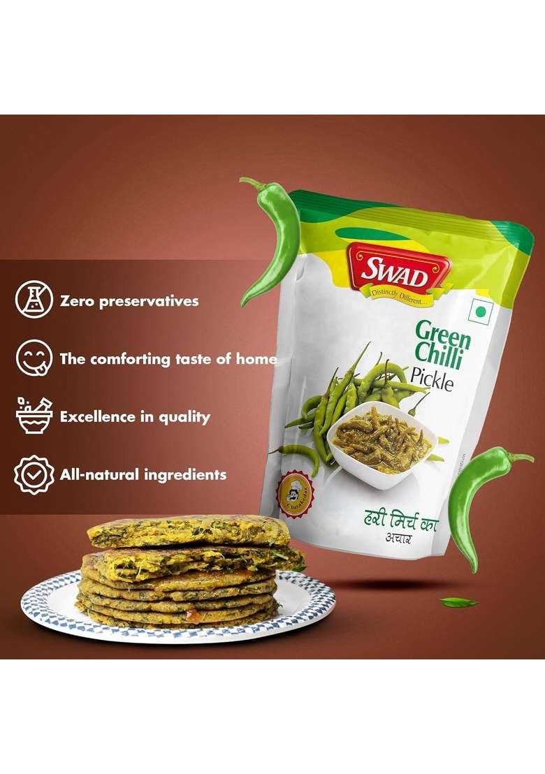 Swad Delicious Green Chilli Pickle Hari Mirchi Achar 200 Gm Pack Of 8 - Indya