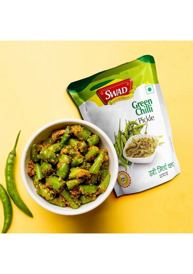 Swad Delicious Green Chilli Pickle Hari Mirchi Achar 200 Gm Pack Of 8 - Indya