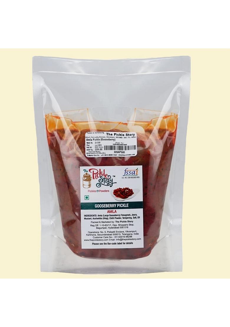 The Pickle Story Amla Gooseberry Authentic Homemade Green Pieces Tasty Salty Tangy And Spicy Amle Ka Achar Andhra Pickles Traditional South Indian Taste 500Gm Pouch