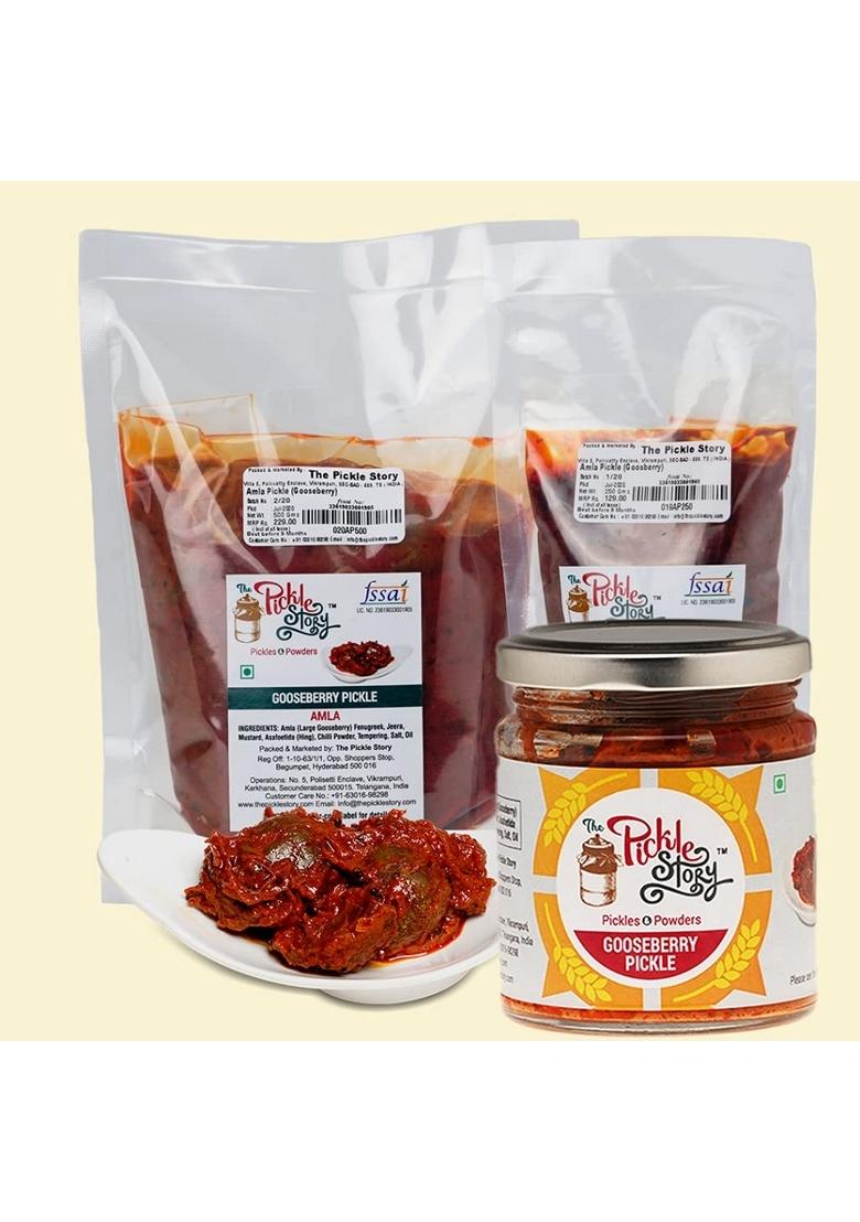 The Pickle Story Amla Gooseberry Authentic Homemade Green Pieces Tasty Salty Tangy And Spicy Amle Ka Achar Andhra Pickles Traditional South Indian Taste 500Gm Pouch