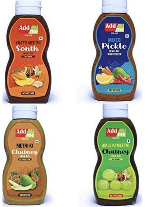 Add Me 4 In 1 Chutneys Meethi Sweet Chutney 240 G Amla Mango Methi Pickle 210 Aam Ka Achar Mixed Pickles Mix 900