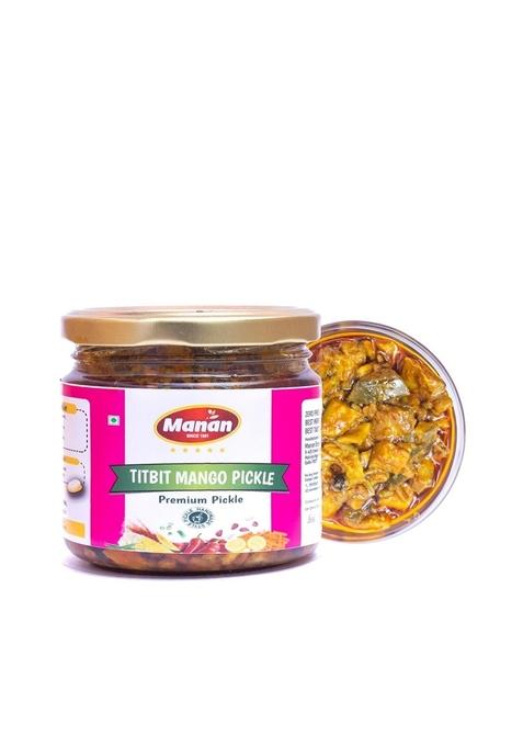 Manan | Titbit Mango Pickle Tangy Spicy Raw Pieces In Mustard Oil With Traditional Indian Spices 100 Natural No Artificial Preservatives Perfect For Parathas Dal Chawal Curd Rice Snacks 300Gm