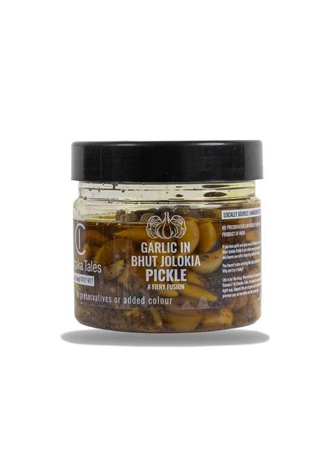 Chataka Tales Natural Garlic In Bhut Jolokia Pickle 250 Gms | Lehsun Naga Bih Dorset Raja Mirchi Borbih Nagahari Ghost Chilli Viper