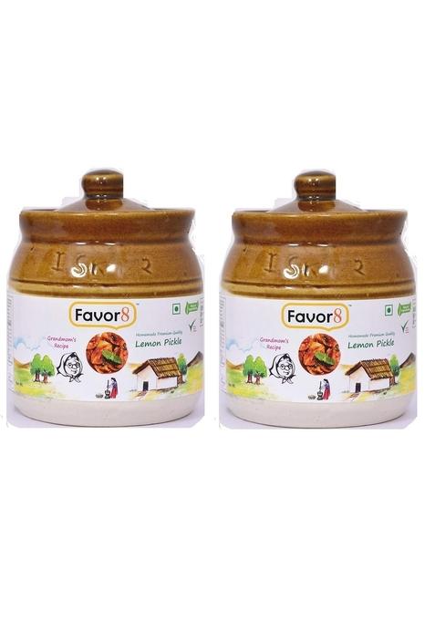 Favor8 Favor 8 Lemon Pickle Traditional Nimbu Ka Achaar Homemade Banarasi Recipe Masaledar Made By Khachi Ghani Mustard Oil Ceramic Jar 400Ml Pack Of 2X350G
