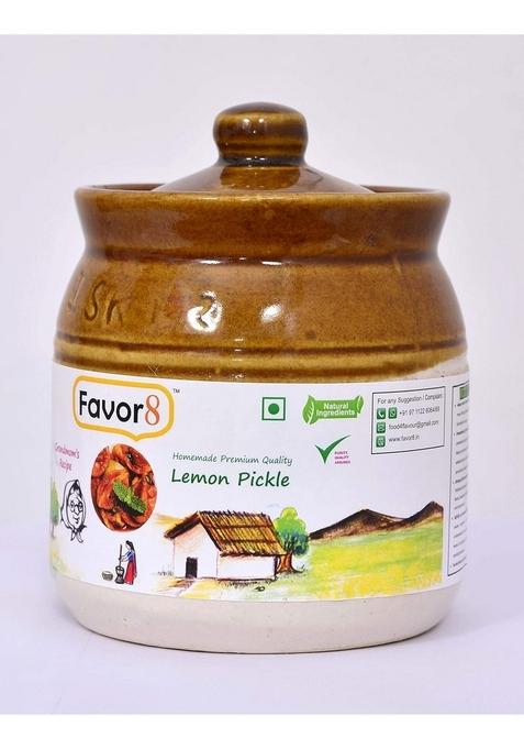 Favor8 Favor 8 Lemon Pickle Traditional Nimbu Ka Achaar Homemade Banarasi Recipe Masaledar Made By Khachi Ghani Mustard Oil Ceramic Jar 400Ml Pack Of 2X350G