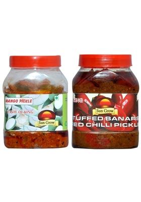 Sun Grow Combo Organic Home Made Punjabi Mango Pickle 1Kg Stuffed Banarasi Red Chilli