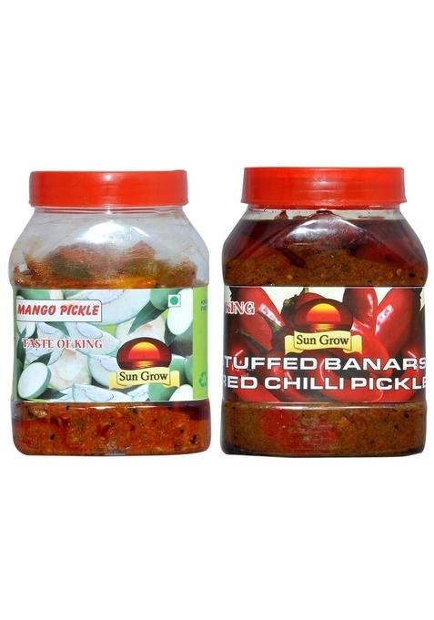 Sun Grow Combo Organic Home Made Punjabi Mango Pickle 1Kg Stuffed Banarasi Red Chilli