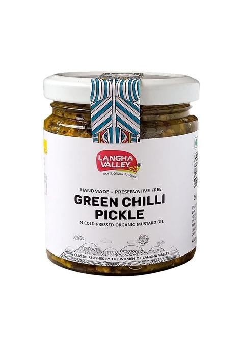 Langha Valley Homemade Green Chilli Pickle Hari Mirch Ka Achar Made With Organic Cold Pressed Mustard Oil Sun Dried And Matured Glass Jar 180 Grams