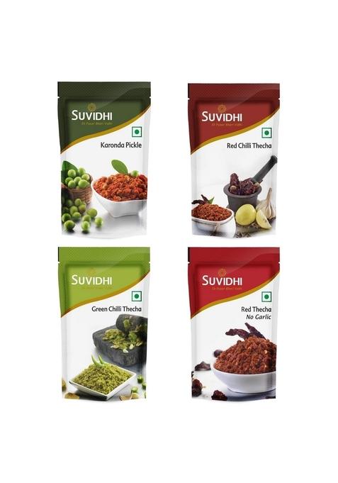 Suvidhi Karonda Pickle Red Chilli Thecha Green Thech No Garlic 100Gm Each Pack Of 12 4