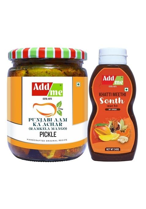Add Me Ramkela Mango Pickle 500Gm Aam Ka Achar Glass Jar Khatti Meethi Bhelpuri Chutney 240Gm