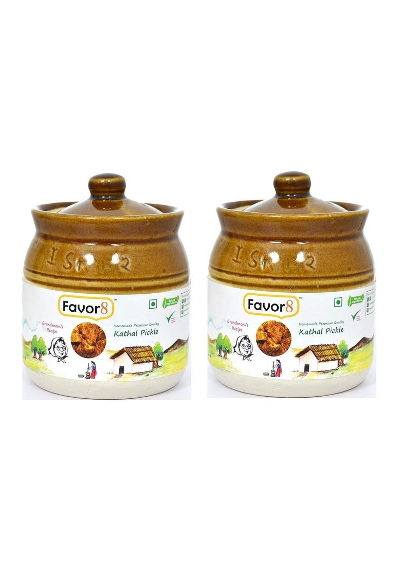 Favor8 Jackfruit Pickle Traditional Kathal Ka Achaar Homemade Banarasi Recipe Masaledar Made By Khachi Ghani Mustard Oil Ceramic Jar 400Ml Pack Of 2X350G