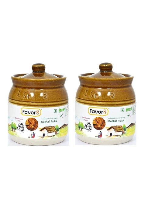 Favor8 Jackfruit Pickle Traditional Kathal Ka Achaar Homemade Banarasi Recipe Masaledar Made By Khachi Ghani Mustard Oil Ceramic Jar 400Ml Pack Of 2X350G