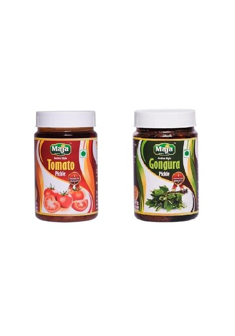 Maja Nature Foods Tomato Pickle Gongura Combo Authentic Indian Flavors | Traditional Recipe Homemade Taste Tangy Spicy 250 Grams Each