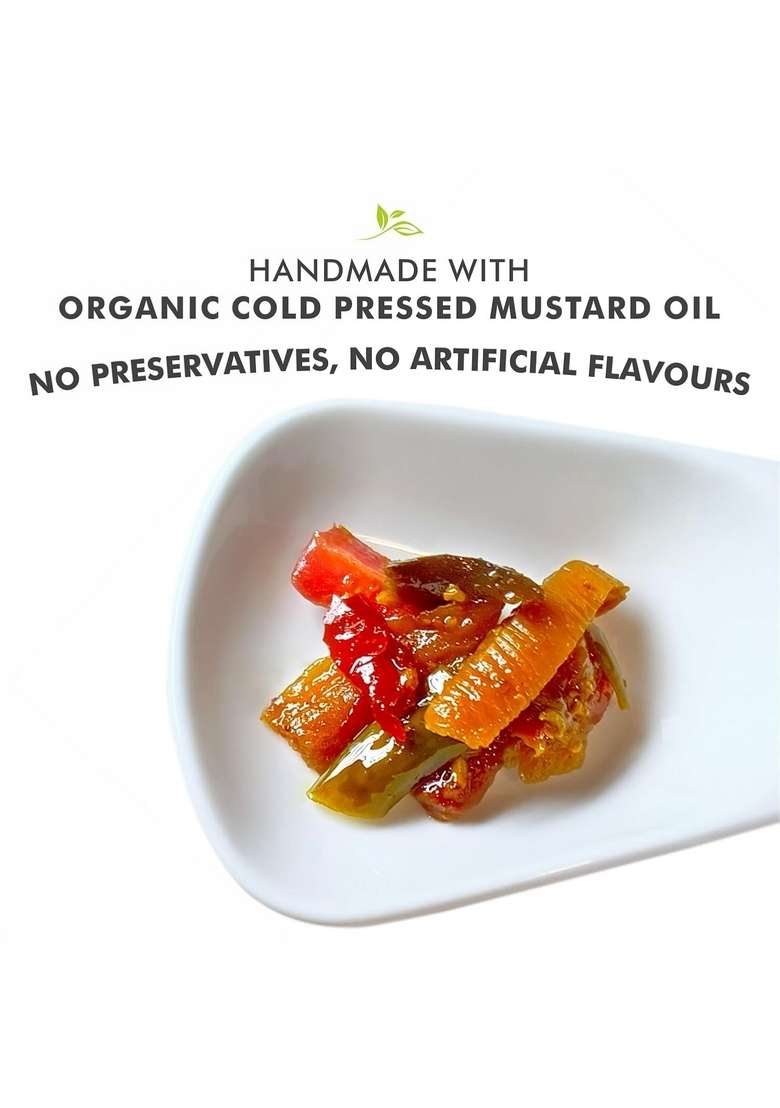 Langha Valley Combo Of Homemade Mixed Vegetable Pickle Sweet Sour Made With Cold Pressed Organic Mustard Oil Sun Dried And Matured Pack 2 400G Each - Indya