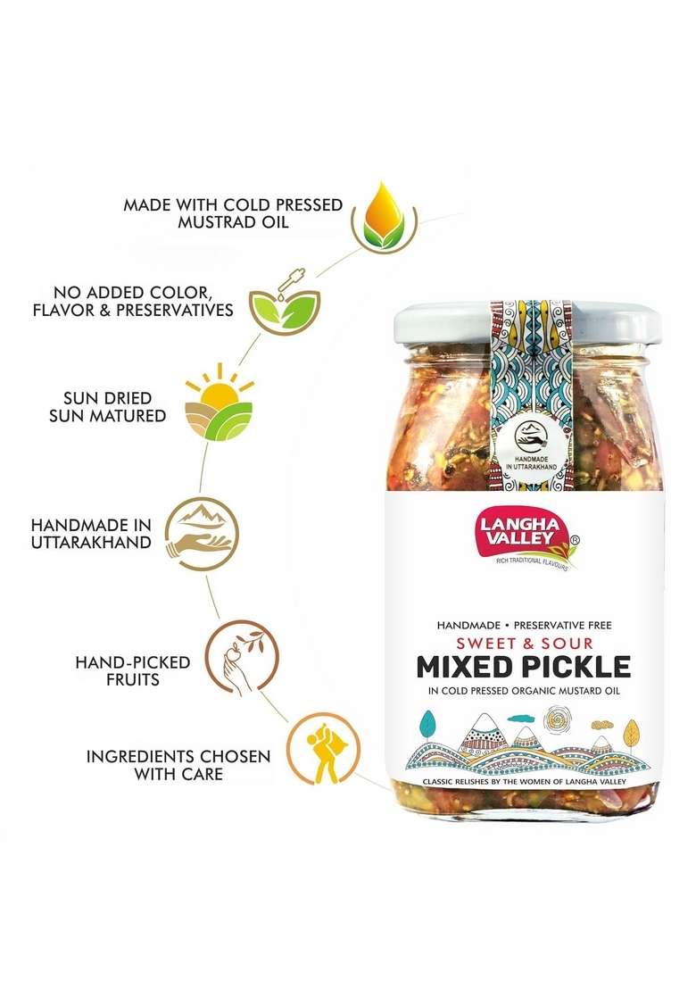 Langha Valley Combo Of Homemade Mixed Vegetable Pickle Sweet Sour Made With Cold Pressed Organic Mustard Oil Sun Dried And Matured Pack 2 400G Each - Indya