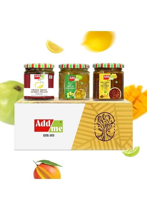 Add Me Home Made Dry Seed Less Amla Murabba Mango Chutney Chunda Lemon Pickle 200Gm Each Combo Gift Pack Glass Jar