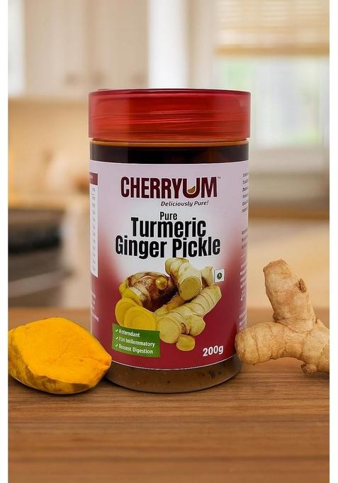 Cherryum Turmeric Pickle With Ginger | Homemade Achar Boosts Immunity Digestion No Preservatives Handcrafted In India 200G Pack Of 2|