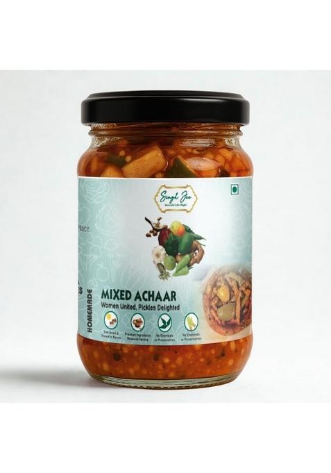 Singhjee Homemade Indian Mixed Pickle | Traditional Achar With Mango Lime Chili Spicy Tangy No Preservatives 500G Glass Jar