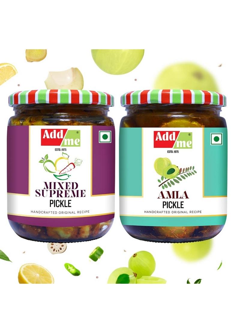 Add Me Mixed Supreme Pickles Mango Chilli Lemon Carrot Ker Ginger Karonda Lasoda Fruit 500G Amla Pickle Amle Ka Achar 500Gm Pack Of 2 Glass Jar