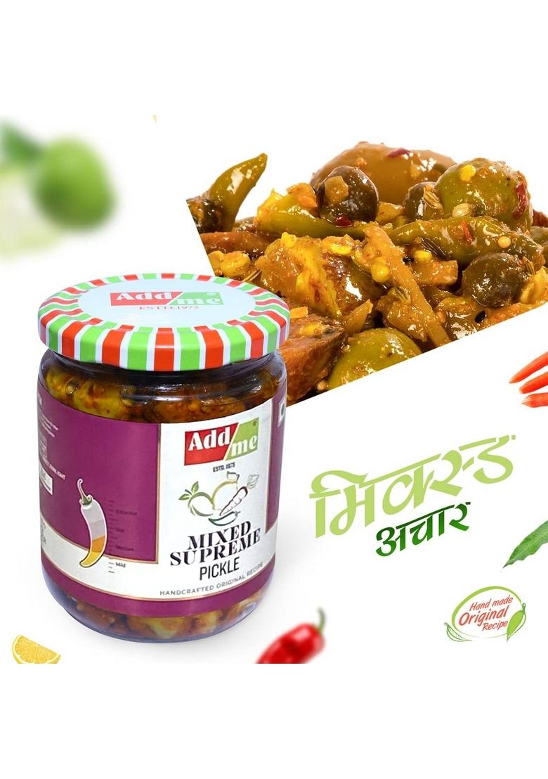 Add Me Mixed Supreme Pickles Mango Chilli Lemon Carrot Ker Ginger Karonda Lasoda Fruit 500G Amla Pickle Amle Ka Achar 500Gm Pack Of 2 Glass Jar