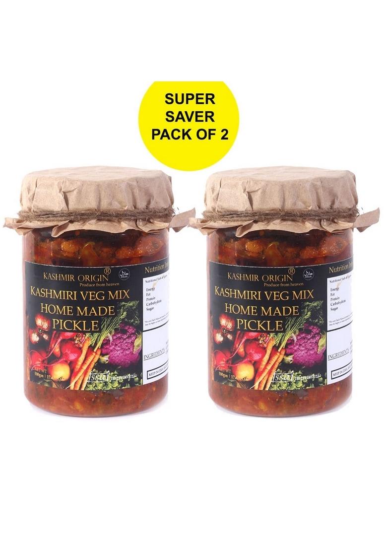 Kashmir Origin Kashmiri Mixed Veg Pickle Mix 500 Grams Each Pack Of 2 1 Kg | Homemade With Zero Preservatives| No Artificial Colors Flavors Experience