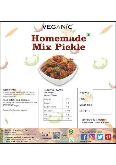 Veganic Mix Pickle | Handmade Achar Ready To Eat Premium Mixed Pickel 400 Gm