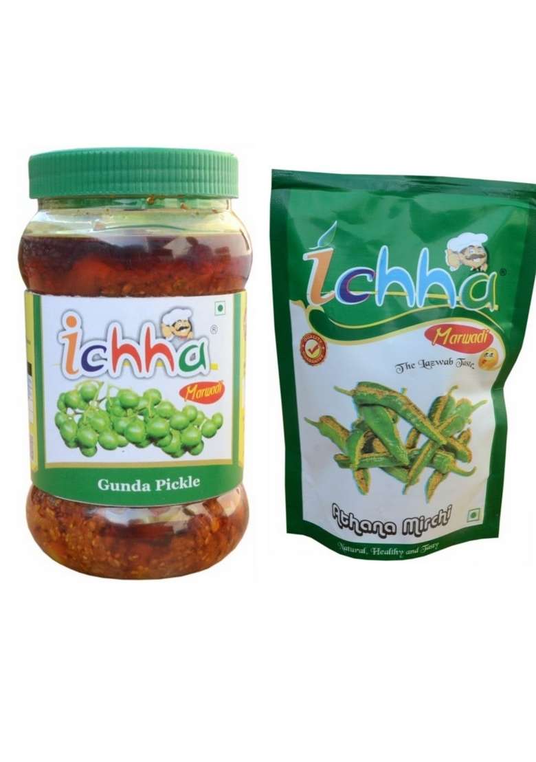 Ichha Special Marwadi Natural Fresh Homemade Gunda Pickle 500Gm And Athana Mirchi 400Gm - Indya