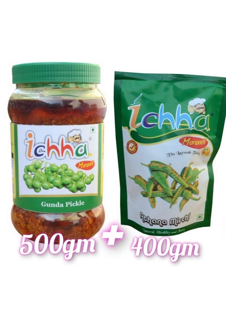 Ichha Special Marwadi Natural Fresh Homemade Gunda Pickle 500Gm And Athana Mirchi 400Gm - Indya