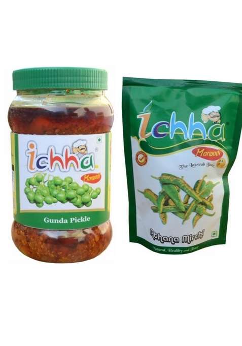 Ichha Special Marwadi Natural Fresh Homemade Gunda Pickle 500Gm And Athana Mirchi 400Gm
