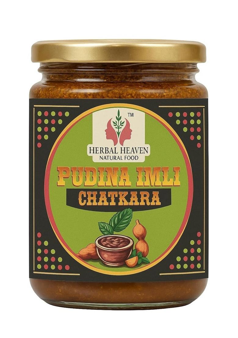 Herbal Heaven Natural Food Pudina Imli Dates Chutney – Homemade Traditional Recipe With Mint Tamarind Naani Mom’S Special 500Gm