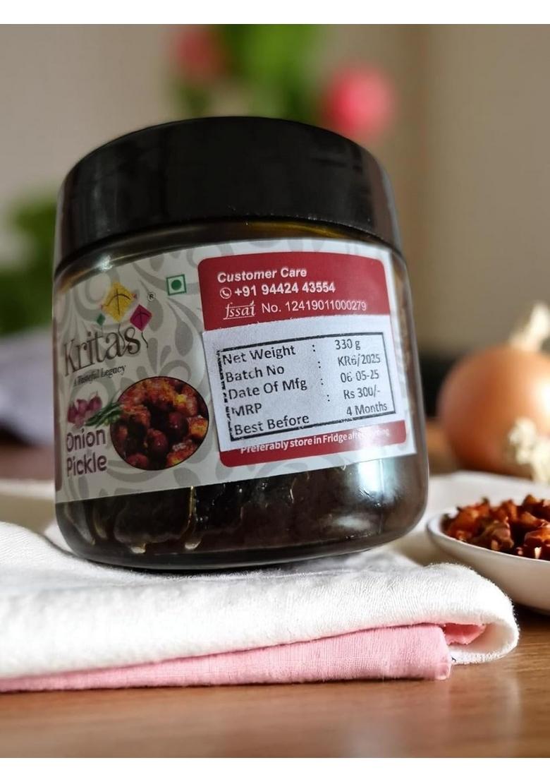 Kritas Traditional Onion Pickle – Authentic South Indian Style Pickled Onions | Handcrafted With Natural Ingredients Spices No Preservatives Tangy Spicy Condiment For Meals Parathas Rice