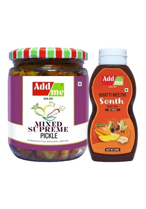 Add Me Mixed Supreme Pickle 500Gm Mix Achar Homemade Mango Chilli Lemon Carrot Ker Ginger Karonda Lasoda Fruit Pickles Khatti Meethi Bhelpuri Chutney 240G