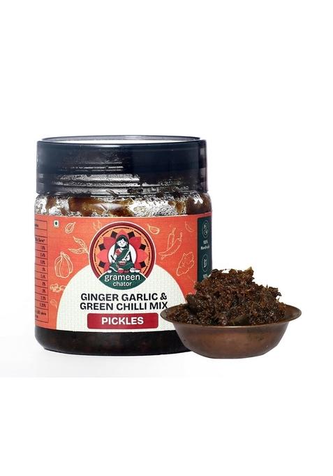 Grameen Chator Garlic Ginger Green Chilli Mix Pickle 100G Pack Of 1 | Authentic Homemade Traditional Achar |No Artificial Preservatives| Less Oil Sun Dried