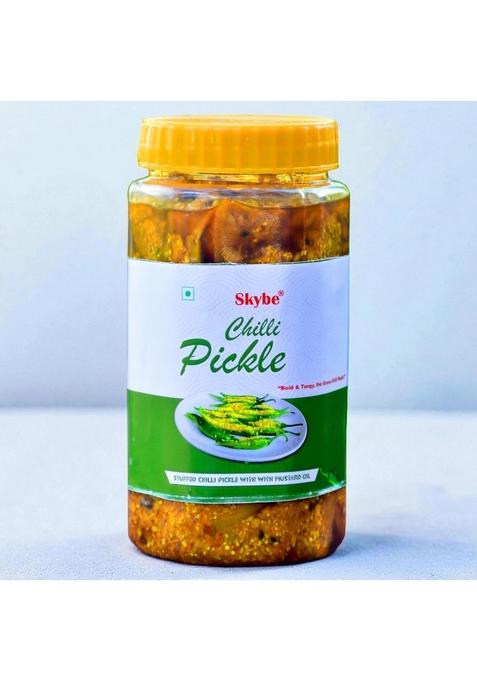 Skybe Green Chilli Pickle 500G Spicy And Tangy Vegetarian Handpicked Chillies With Traditional Indian Spices In Plastic Jar Room Temperature Storage
