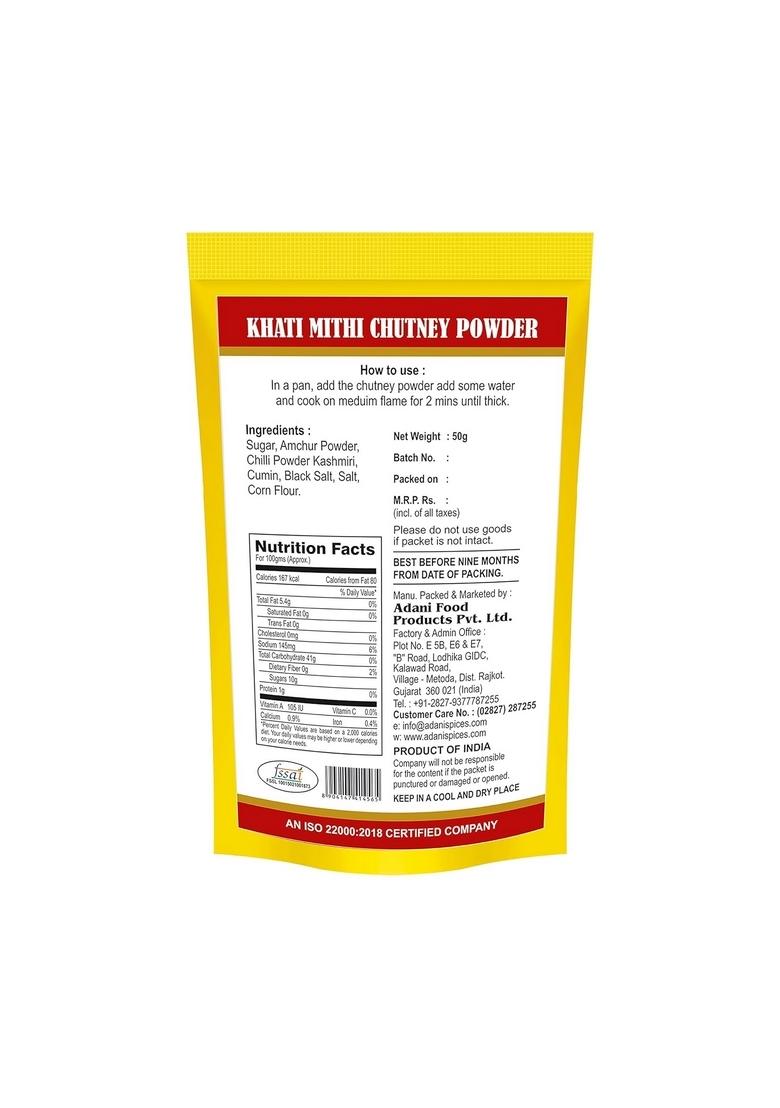 Adani Spices Khati Mithi Chutney | Chatni Premix Powder 50Gm [ Khatti Just Add Water ] Pack Of 4