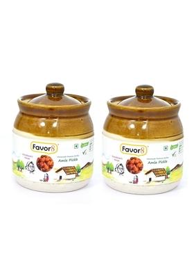 Favor8 Amla Pickle Traditional Ka Achaar Homemade Banarasi Recipe Dry Masaledar Made By Khachi Ghani Mustard Oil Ceramic Jar 400Ml Pack Of 2X350G