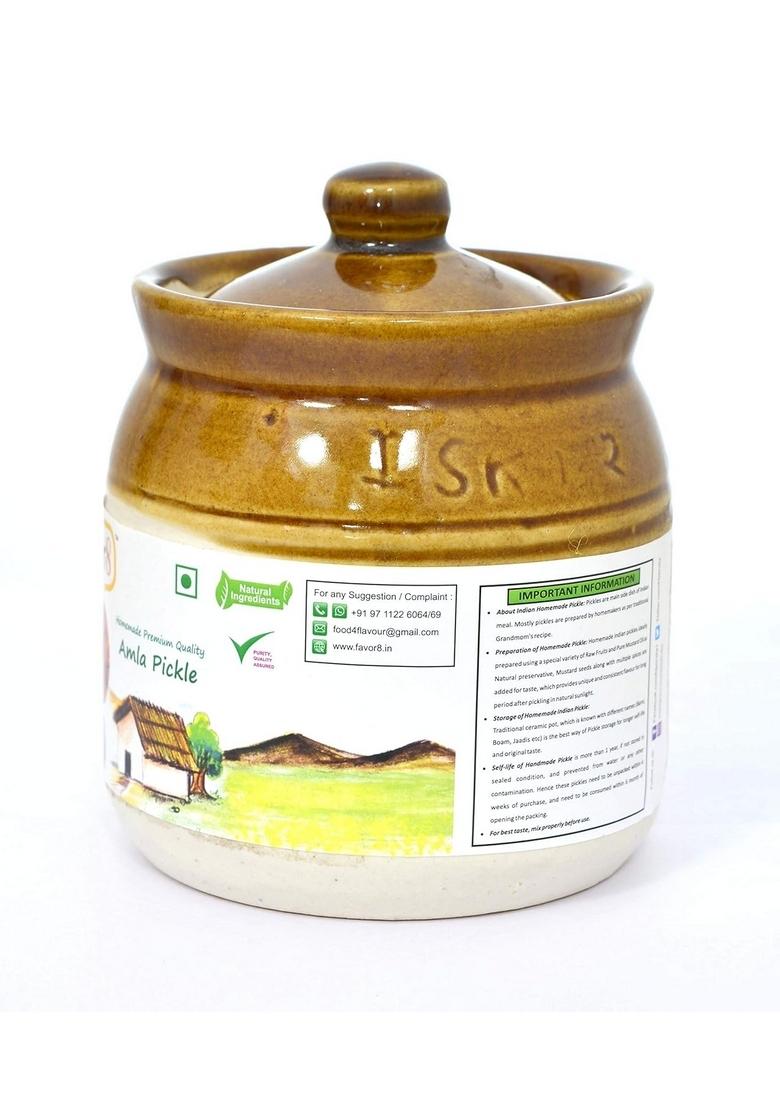 Favor8 Amla Pickle Traditional Ka Achaar Homemade Banarasi Recipe Dry Masaledar Made By Khachi Ghani Mustard Oil Ceramic Jar 400Ml Pack Of 2X350G